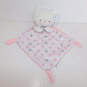 White Cat Pink Gray Stars Plush Knotted Corners Security Blanket Baby Lovey nunu